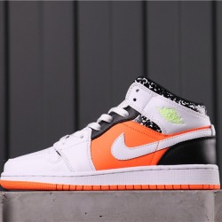 Air Jordan 1 Mid GS "Orange" 554725-870 Bílá Oranžová Černá