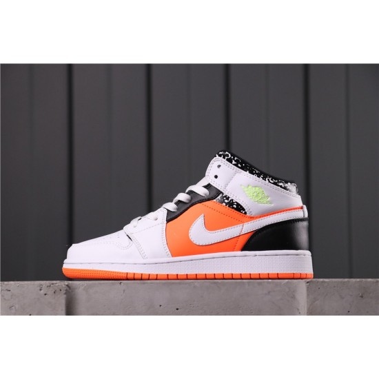 Air Jordan 1 Mid GS "Orange" 554725-870 Bílá Oranžová Černá