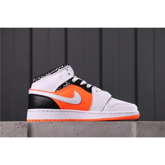 Air Jordan 1 Mid GS "Orange" 554725-870 Bílá Oranžová Černá