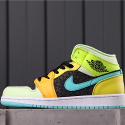 Air Jordan 1 Mid SE GS BQ6931-037 Zelená Modrá černá