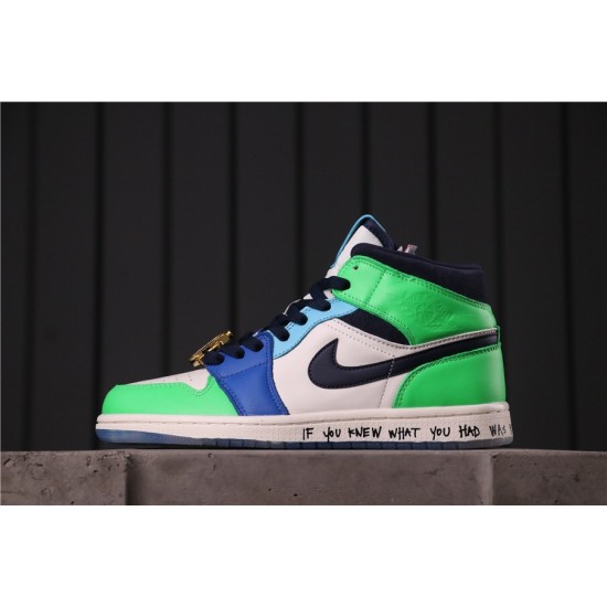 Melody Ehsani x Air Jordan 1 Mid "Fearless" CQ7629-100 Zelená Bílá Modrá