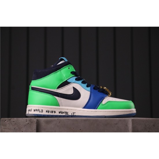 Melody Ehsani x Air Jordan 1 Mid "Fearless" CQ7629-100 Zelená Bílá Modrá